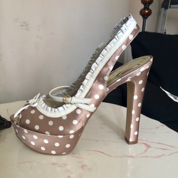 Guess Polka Dot Satin PeepToe Platform Heels - Picture 3 of 6